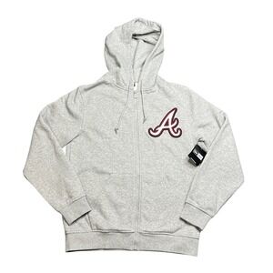 NWT New Era Atlanta Braves MLB Mens Medium Full Zip Hoodie Gray Chenille Logo